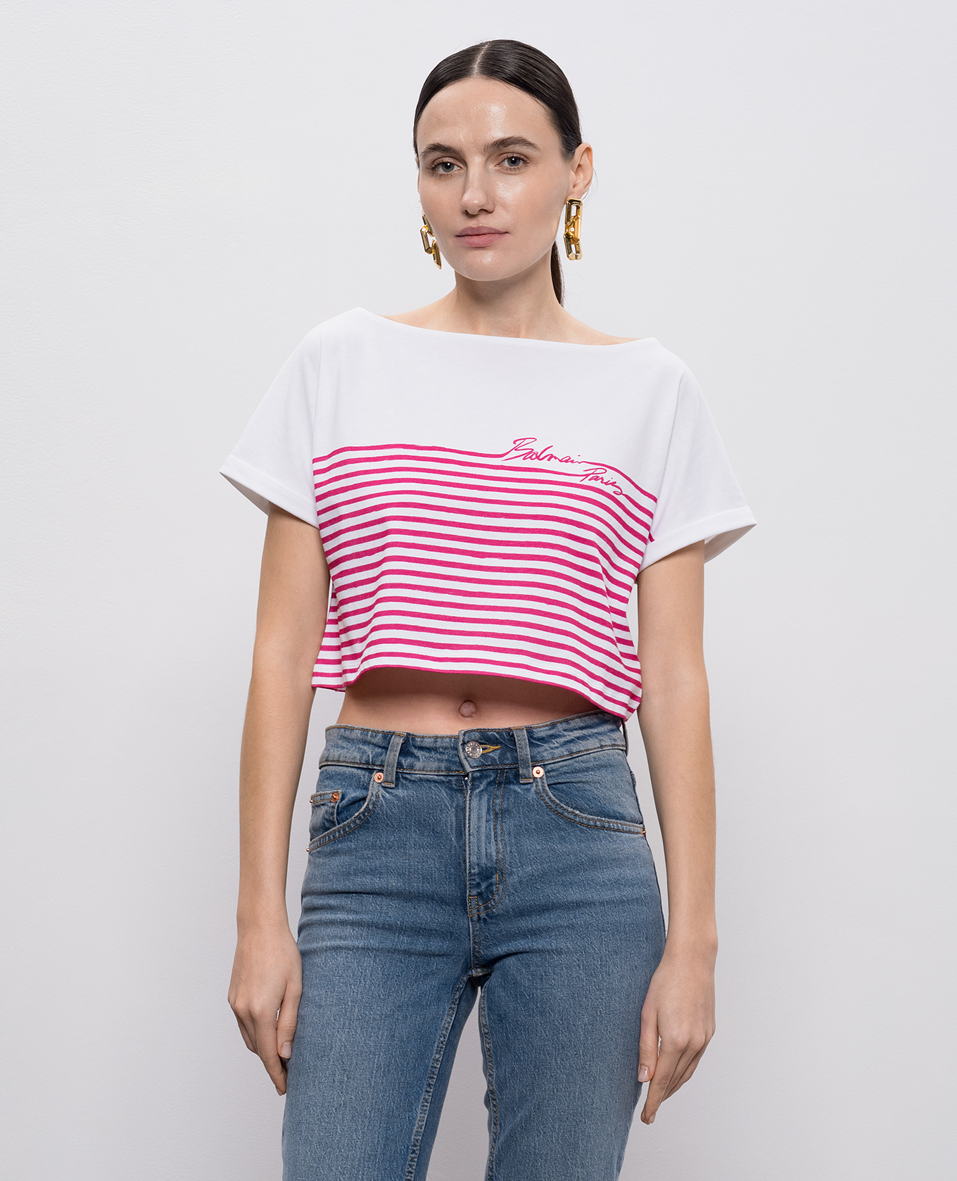 

White striped cropped t-shirt Balmain