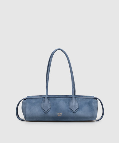 Donna blue suede baguette bag