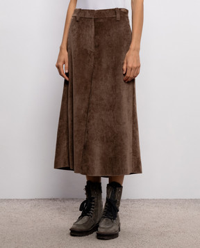 Brunello Cucinelli Brown corduroy skirt with monil chain MG547G4099