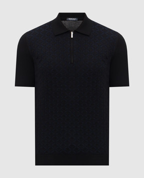 Bertolo Cashmere Black polo shirt with patterned silk 902529002542