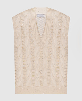 Peserico Beige vest with sequin pattern A99049F0709110
