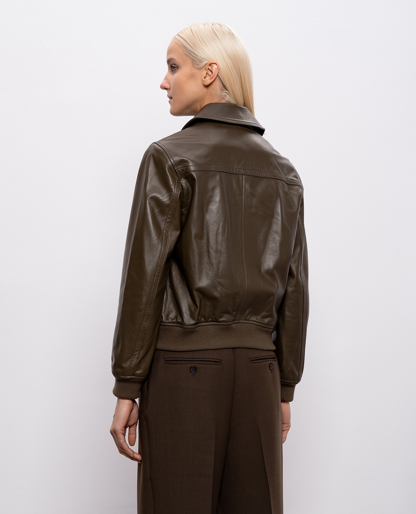 

Khaki leather jacket Yves Salomon