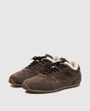 Officine Creative Brown suede Away sneakers with fur AWAY102