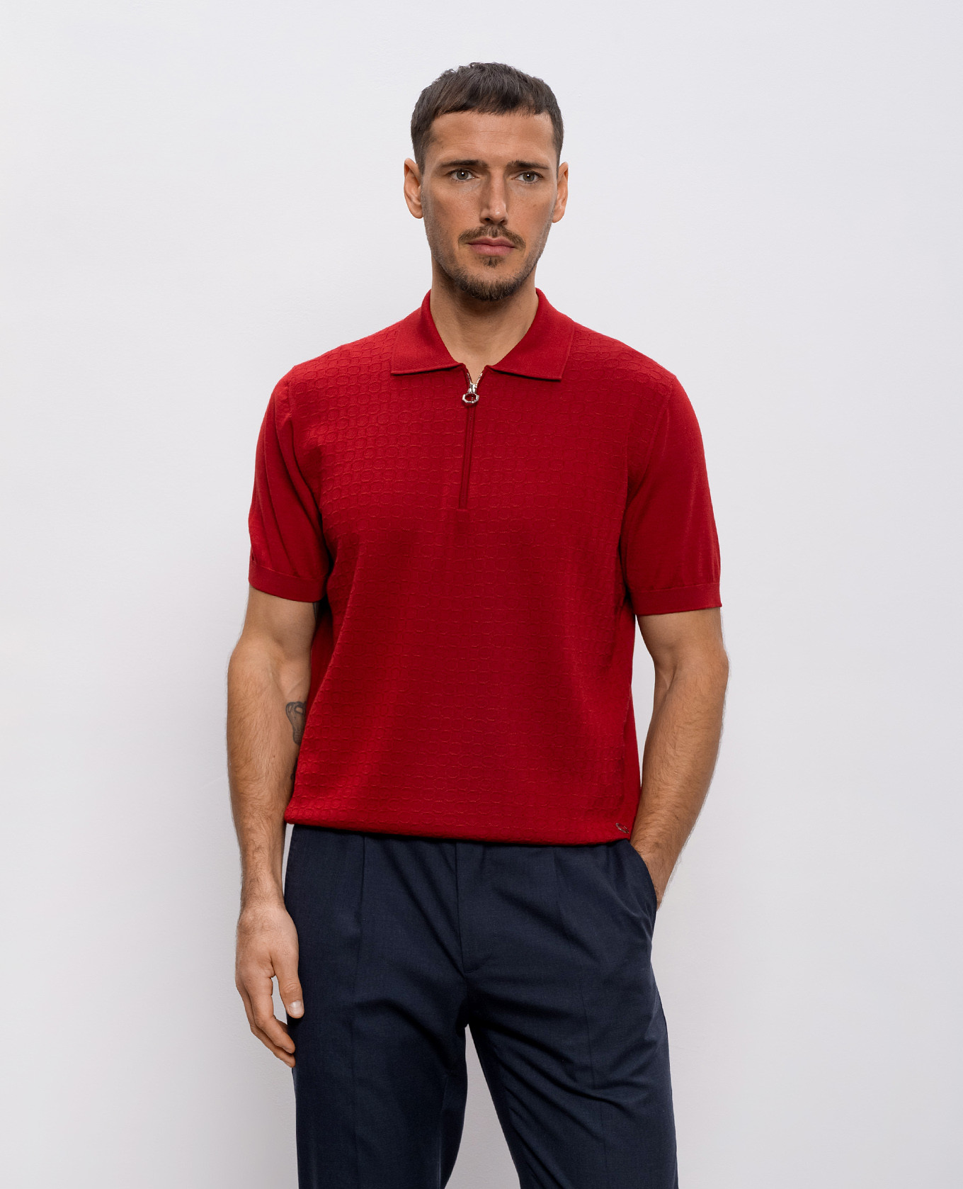 

Red polo shirt made of wool, cashmere and silk in a pattern Stefano Ricci