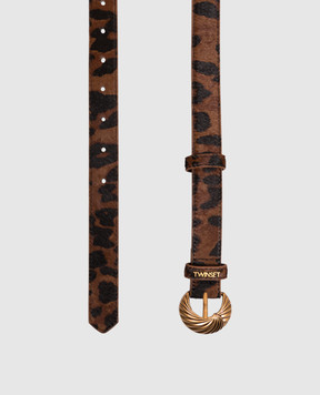 Twinset Brown leopard print napped leather belt 262TA4230
