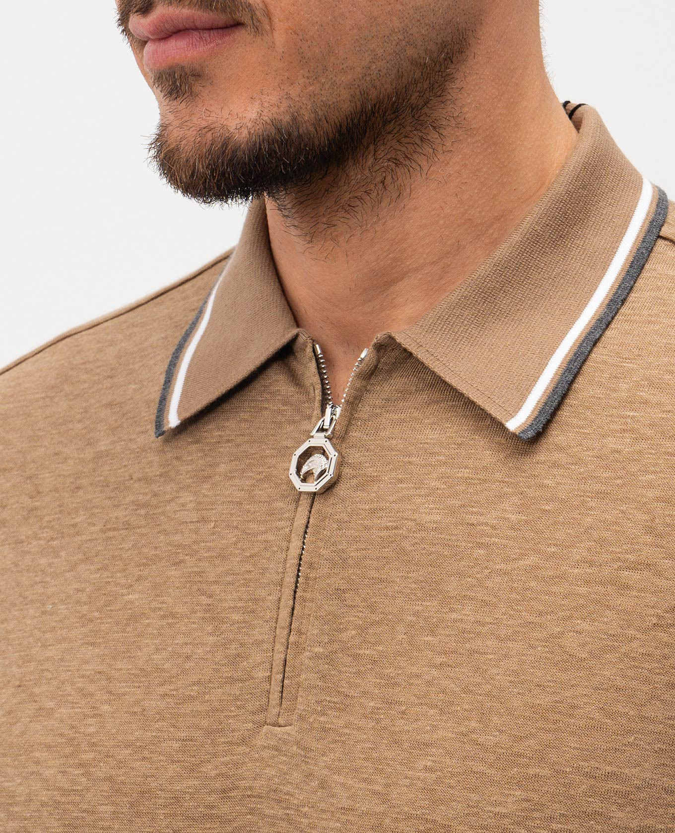 

Brown linen polo shirt Stefano Ricci