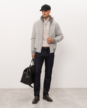 Pini Parma Beige wool and cashmere sweater with zipper HZIPRIBSAND