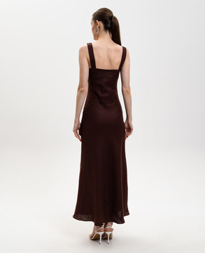Faithfull Paloma brown linen maxi dress FF4382CRB