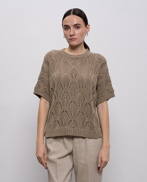 Peserico Khaki openwork top with sequins A99079F0309110