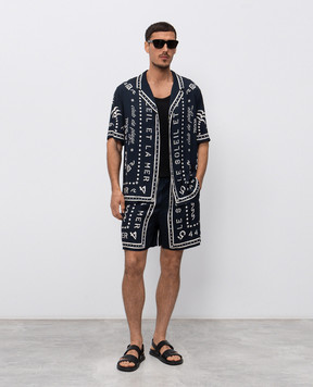 Balmain Blue shirt with print GH0HN130VI80