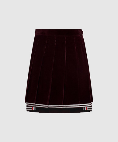Burgundy velvet pleated skirt