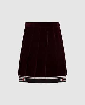 Thom Browne Burgundy velvet pleated skirt FGCA37NF0957