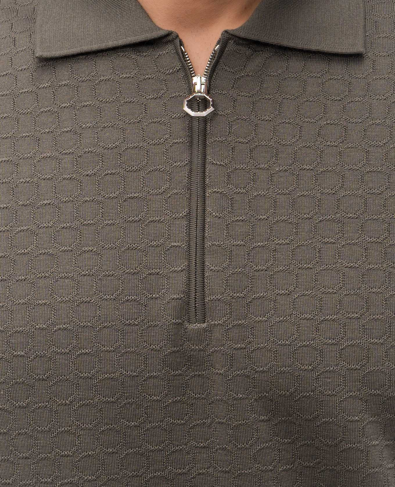 

Khaki wool, cashmere and silk patterned polo shirt Stefano Ricci