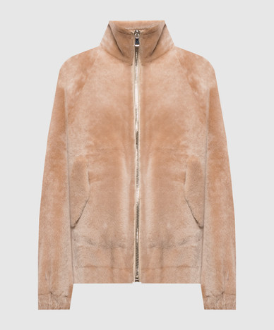Beige sheepskin coat with zipper