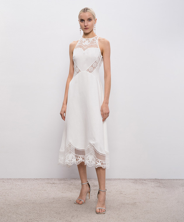 Twinset - White linen midi dress with openwork inserts 261TT2241 - shop with Sweden delivery at Symbol Twinset - White linen midi dress with openwork inserts 261TT2241 - shop with Sweden delivery at Symbol