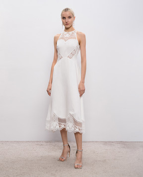 Twinset White linen midi dress with openwork inserts 261TT2241