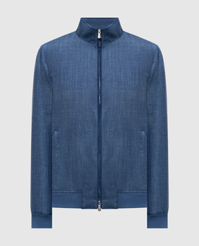 Enrico Mandelli Blue wool, silk and linen jacket with logo embroidery 3T501B5315