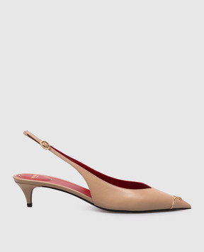 Valentino Brown leather slingbacks with VLogo logo 9W2S0QB8YEA