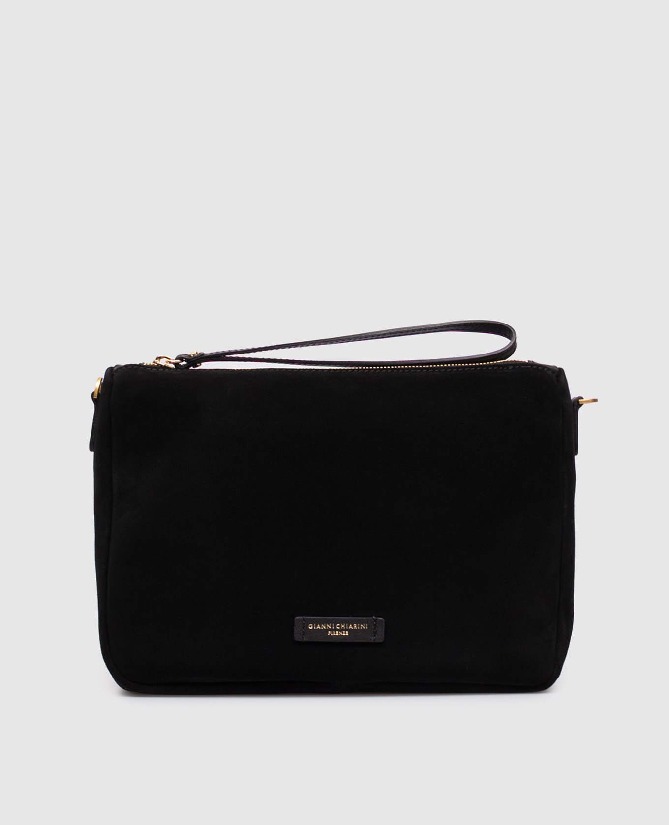 Nora black suede crossbody bag with logo patch