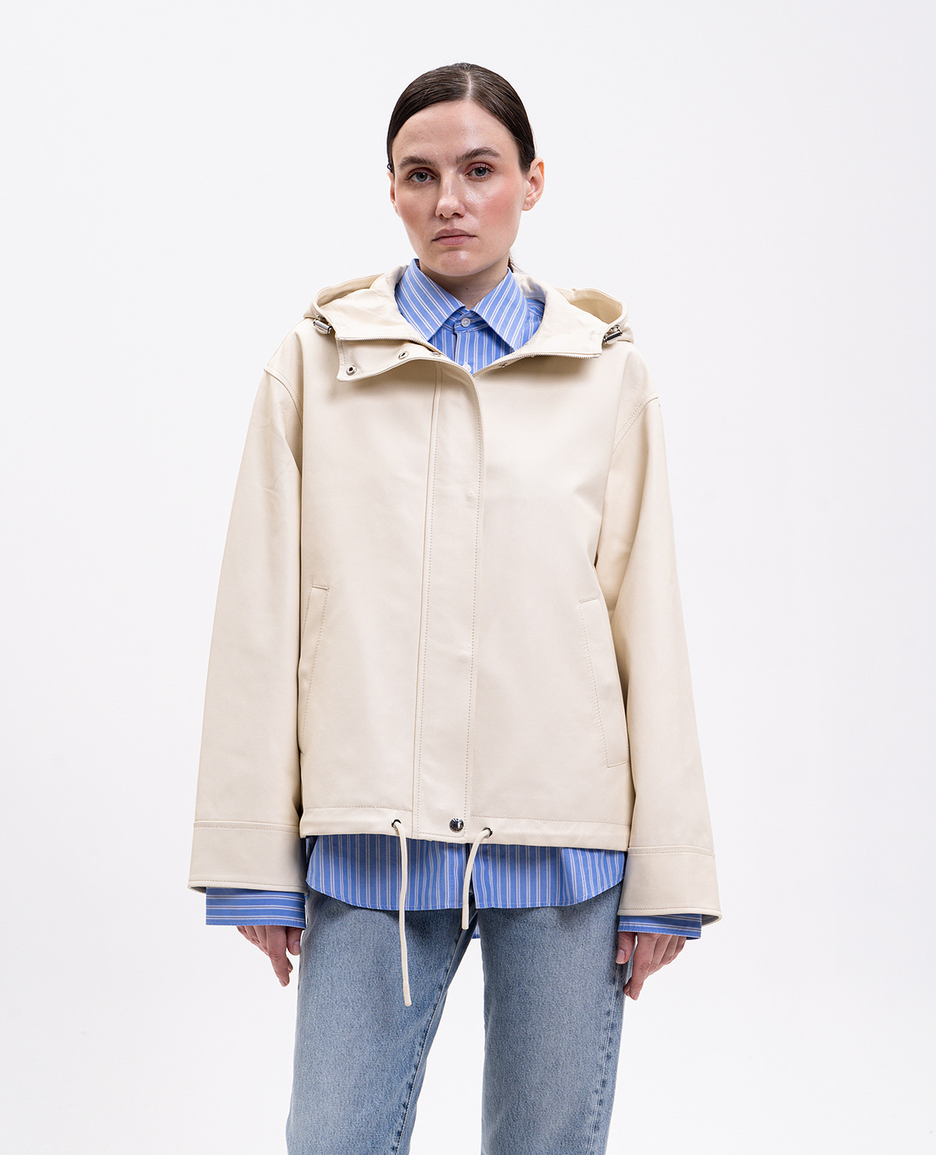 

Ivory leather jacket Yves Salomon Army, Beige