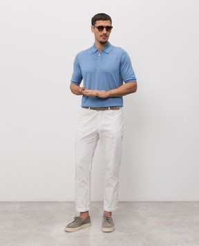 Enrico Mandelli Blue silk polo shirt with logo patch 3K065A5674