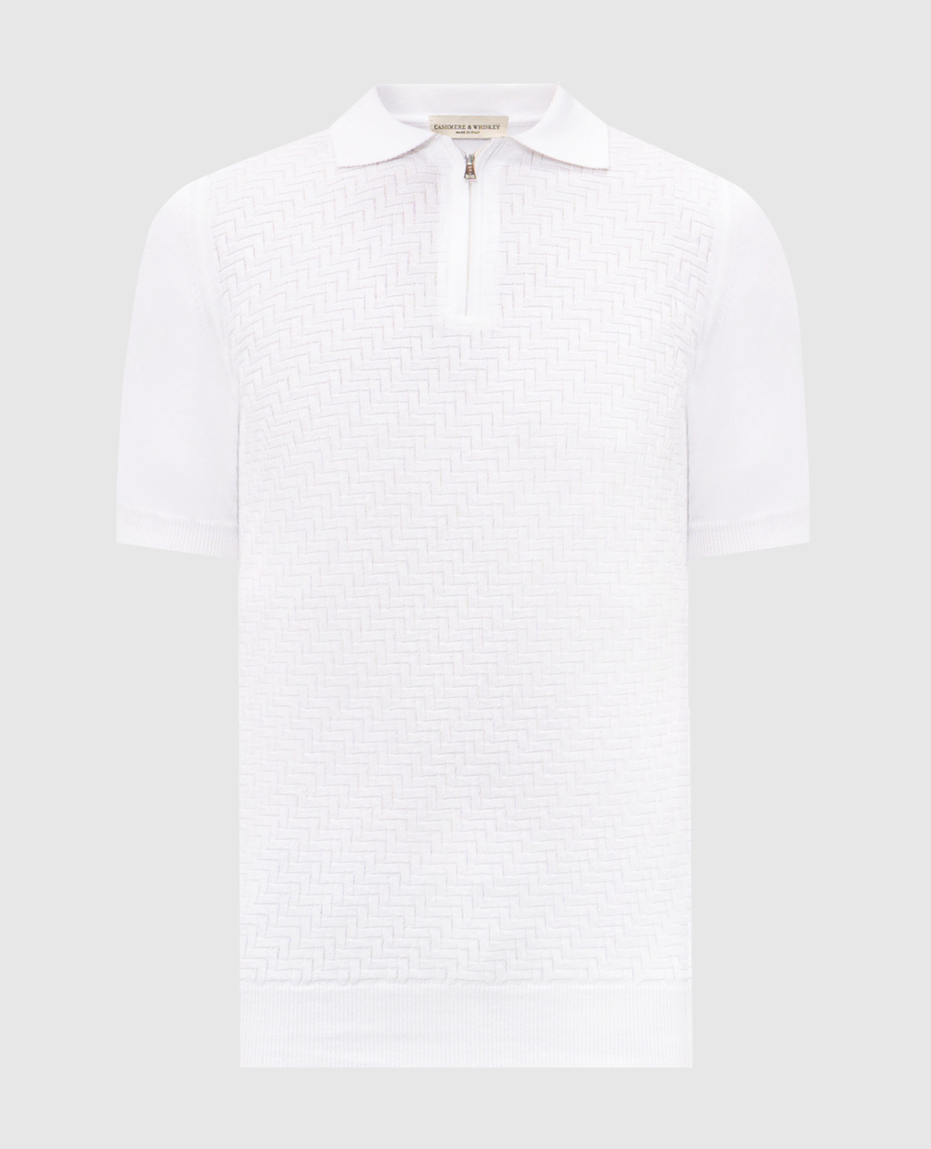 White polo with woven pattern Cashmere&Whiskey