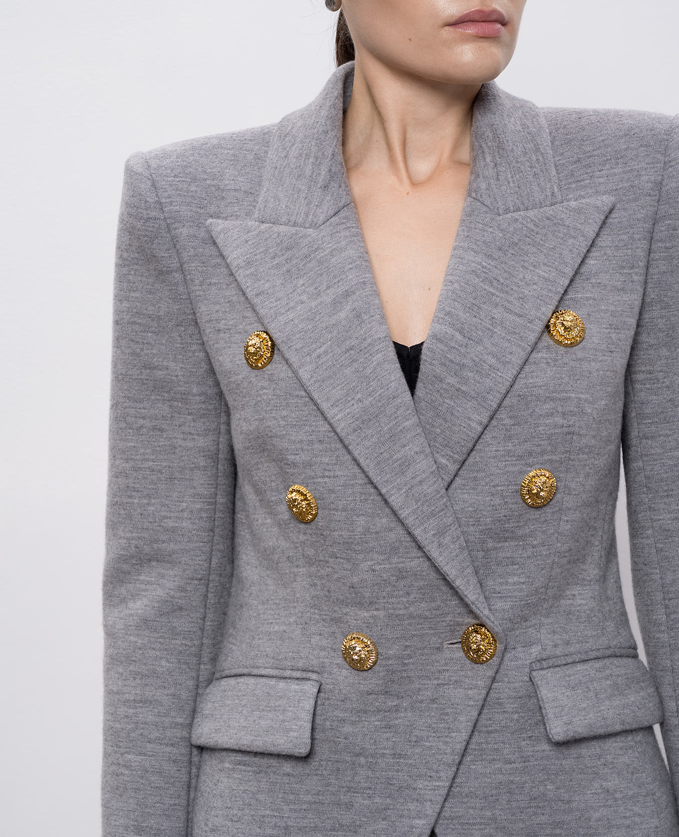 Gray double-breasted jacket with wool Balmain 5