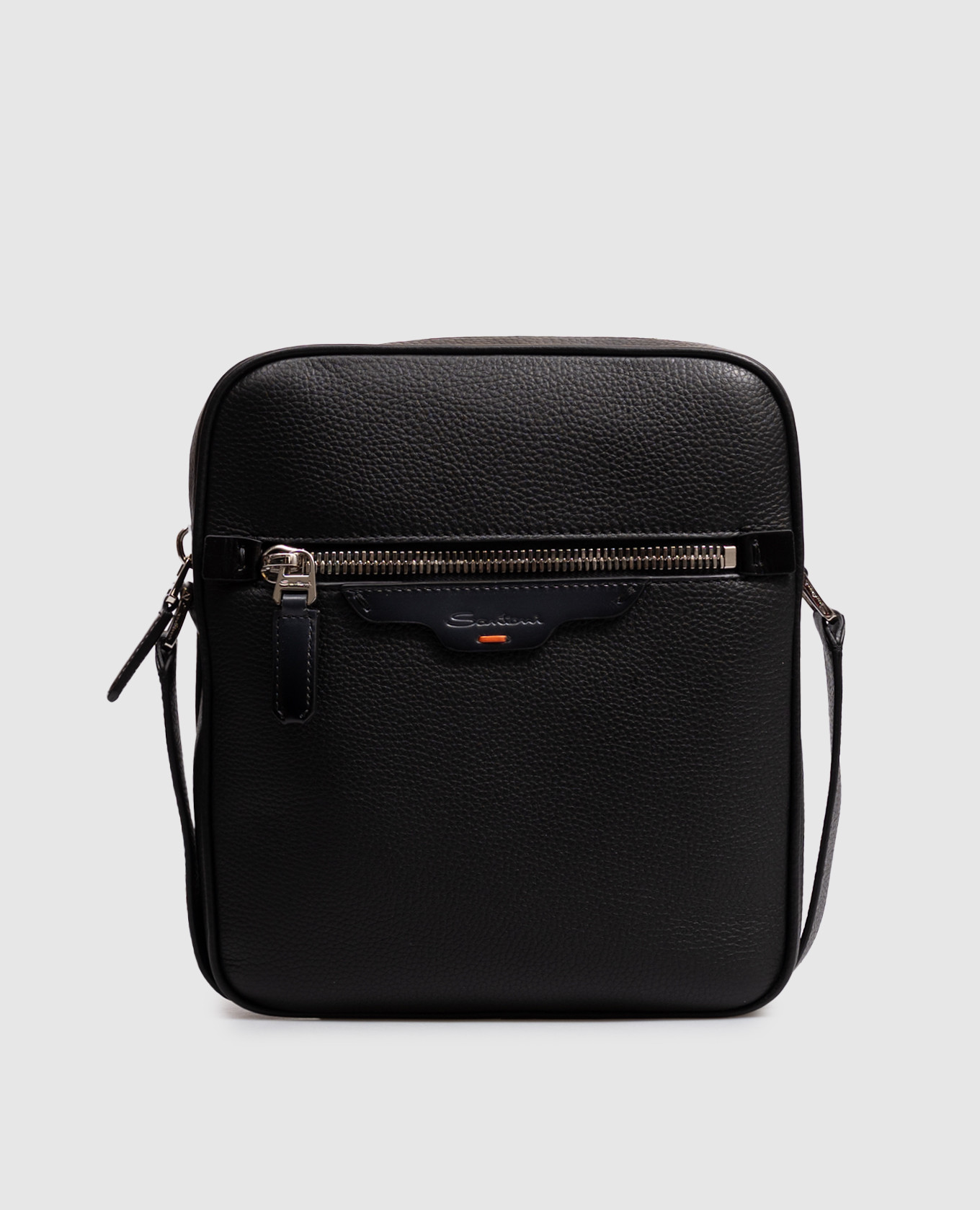 Black leather bag with logo