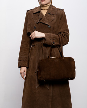 Christian Villa Brown suede bowler bag with embossed logo 06406