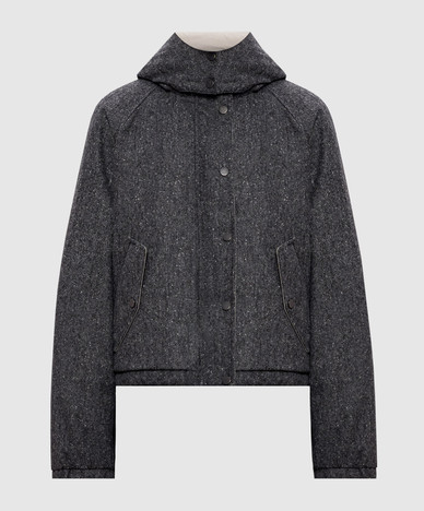 Graue Daunenjacke mit Wolle