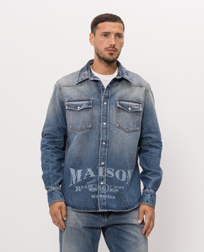 Maison Margiela MM6 Blue denim shirt with logo print SH0DT0053M30058