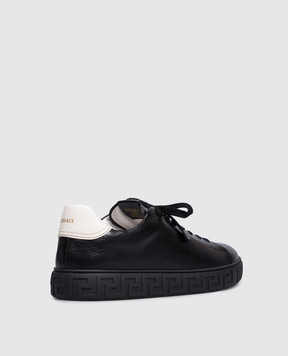 Versace Black Greca leather sneakers with logo 10242061A18384