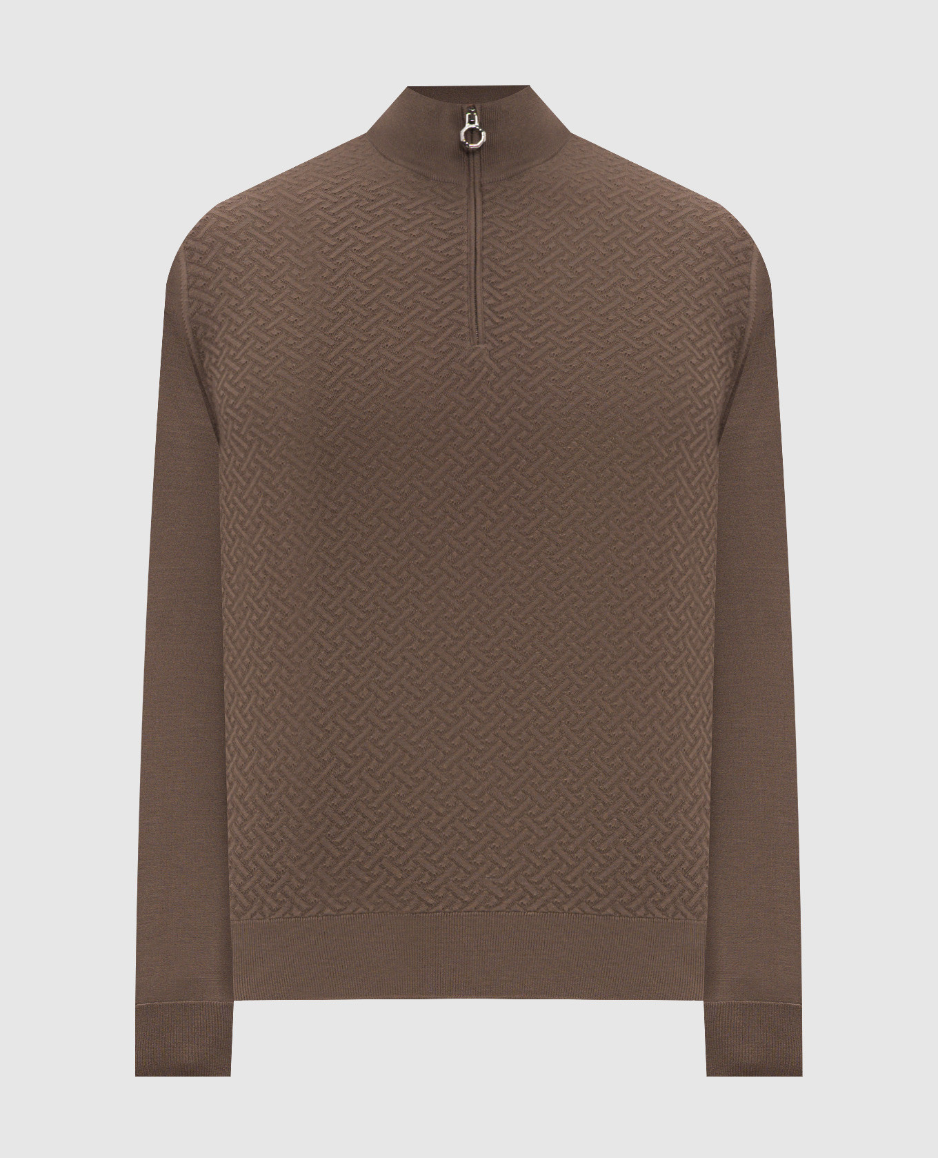 Brown cashmere polo shirt with pattern