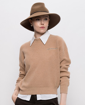 Peserico Brown wool hat with monil chain A36223C0CC888