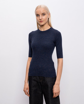 Brunello Cucinelli Blue ribbed cashmere top M9A822200P