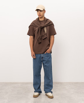 Palm Angels Brown T-shirt with branded print PAMAA001JR019