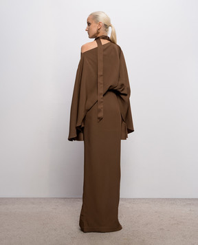 Taller Marmo Brooks brown one-shoulder maxi dress PF2631
