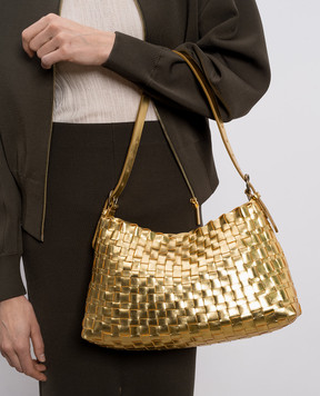 Dragon Gold Leather Woven Hobo Salvage Bag DGS68170