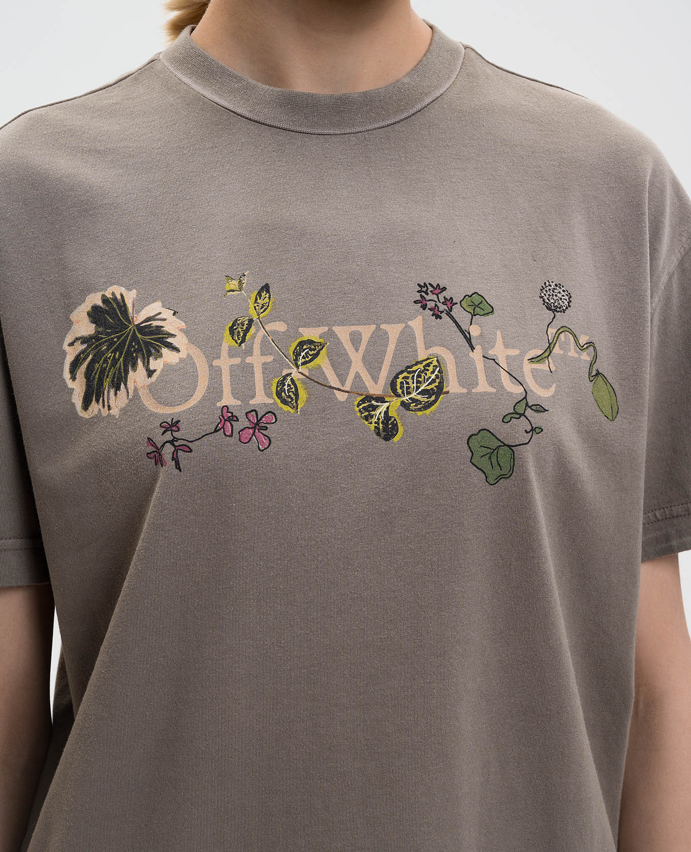 

Brown T-shirt with Bookish Leaves print Off-White