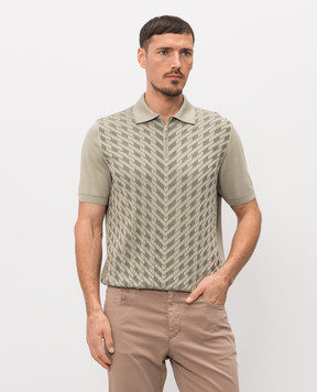Stefano Ricci Khaki polo with geometric silk pattern K818115P31F26281
