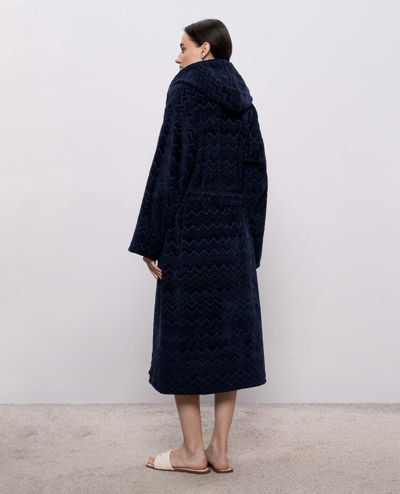 

Chalk blue terry bathrobe with branded pattern Missoni Home