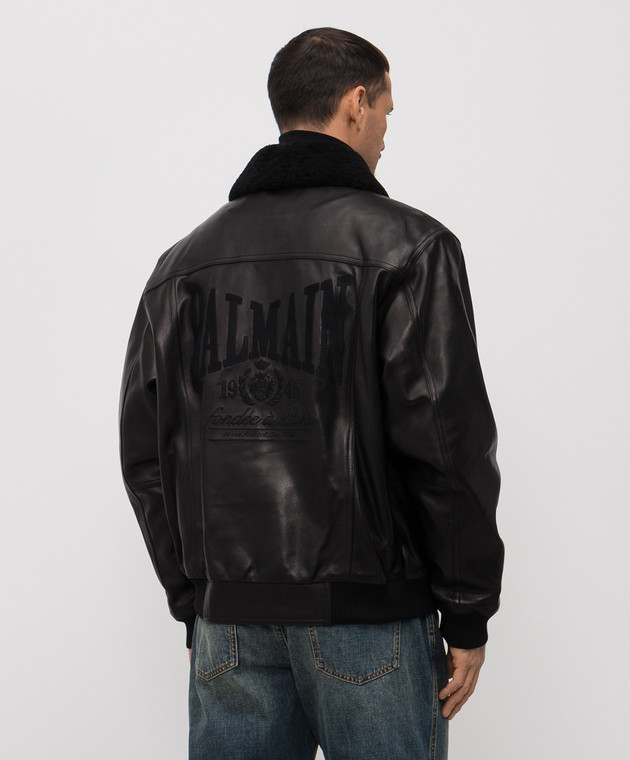 Balmain - Black leather jacket with fur FH0TF998LC62 - shop with