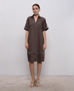 Peserico Brown dress with monil chain A0251301979