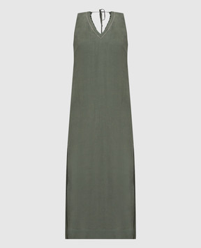 Peserico Green linen dress with monil chain S0216802647