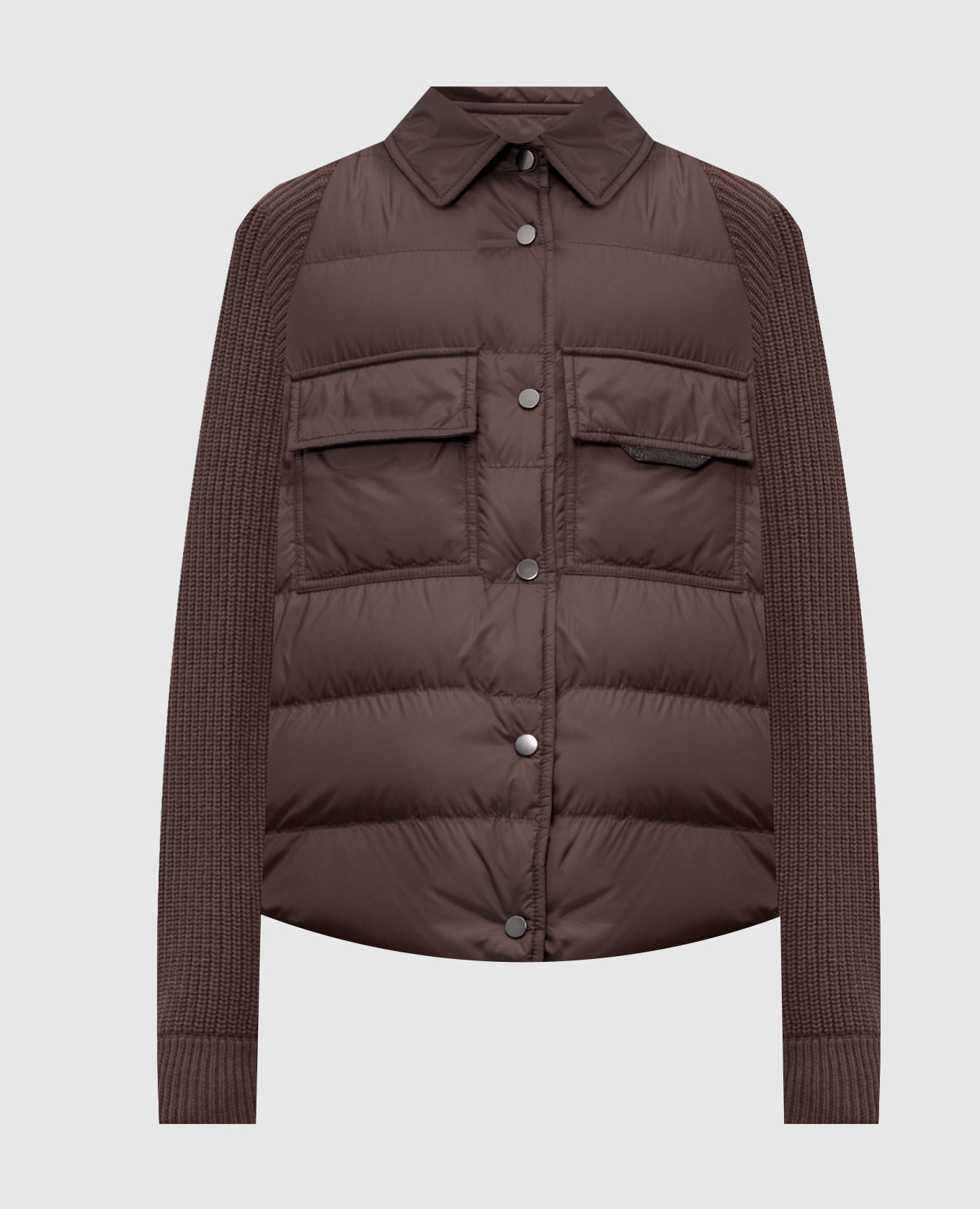 Brown down jacket with monil chain
