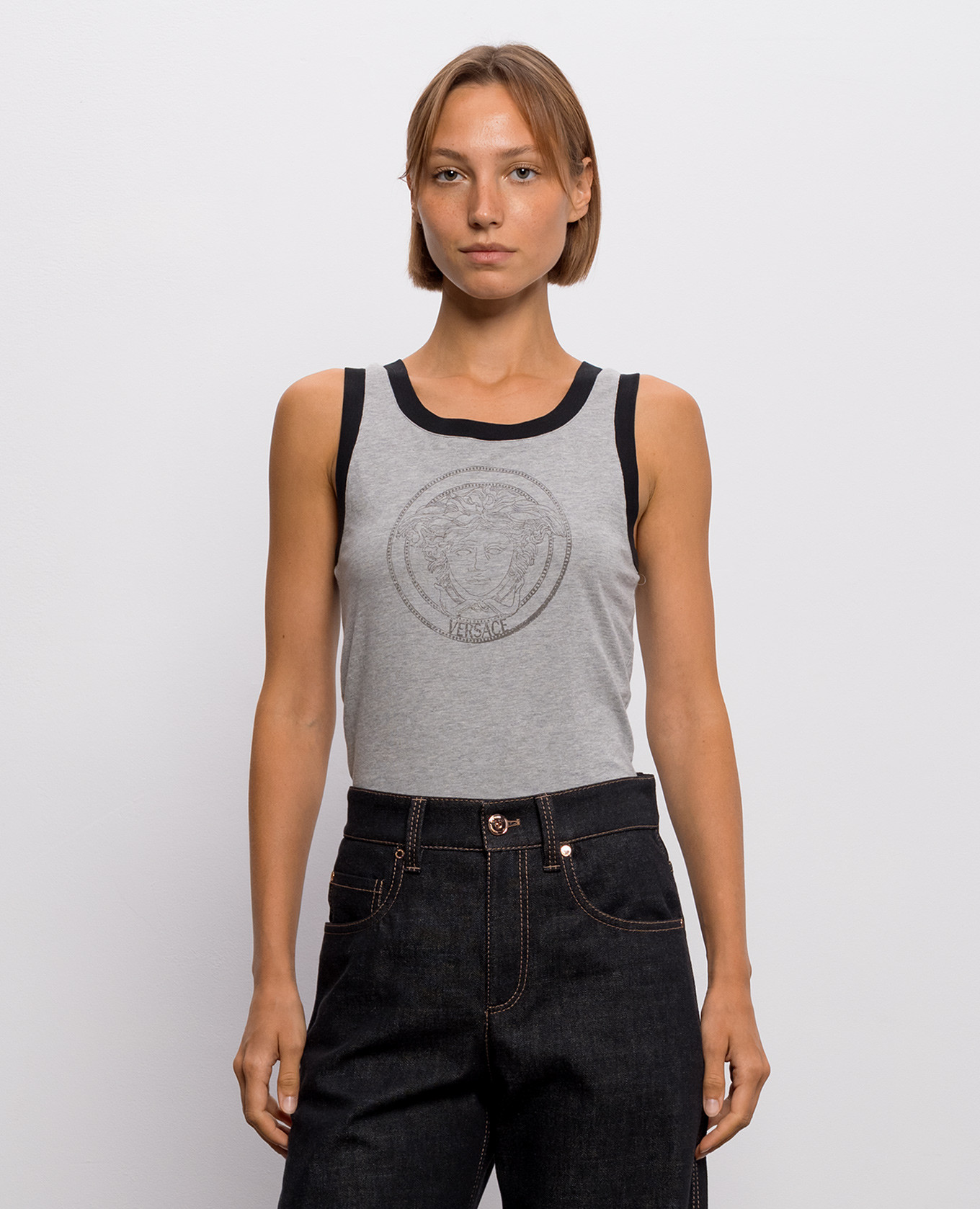 Grey melange T-shirt with print Versace 3