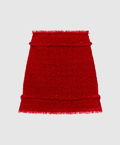 Red tweed skirt with lurex