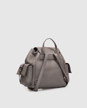 Brunello Cucinelli Grey leather backpack with logo print MBDKB2841