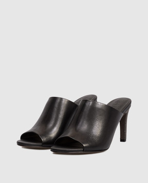 Brunello Cucinelli Black leather mules with monil chain MZORC3218