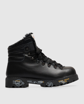 Premiata Children's black leather boots MIDURBAB with fur 38M219580